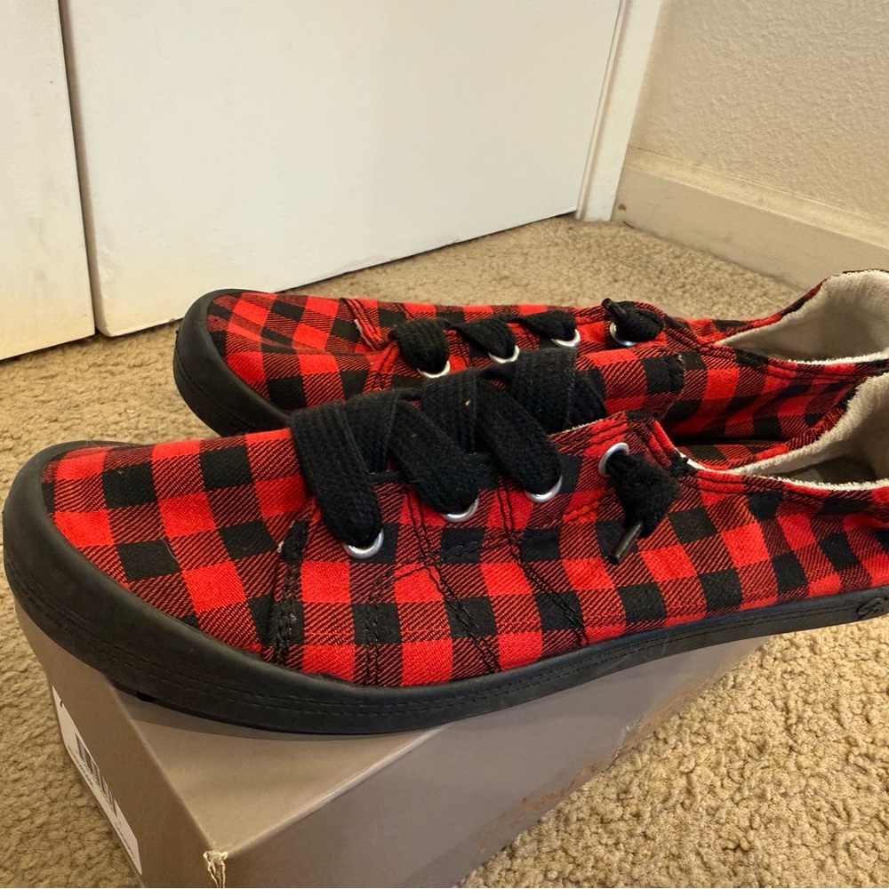 Jellypop Red and Black Plaid Flats